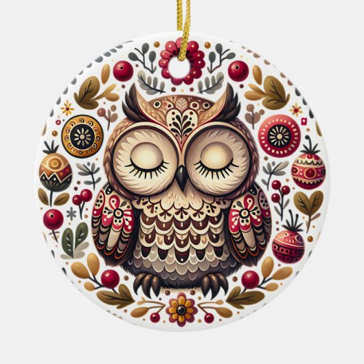 Scandinavisch Folk Art Owl Ornament (Voorkant)
