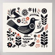 Scandinavisch Folk Bird Art Poster
