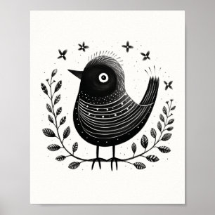 Scandinavisch Folk Bird Art Poster
