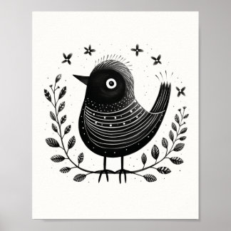Scandinavisch Folk Bird Art Poster