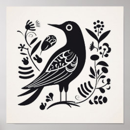 Scandinavisch Folk Bird Art Poster