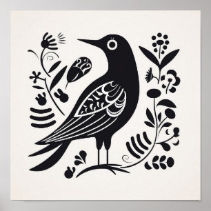 Scandinavisch Folk Bird Art Poster