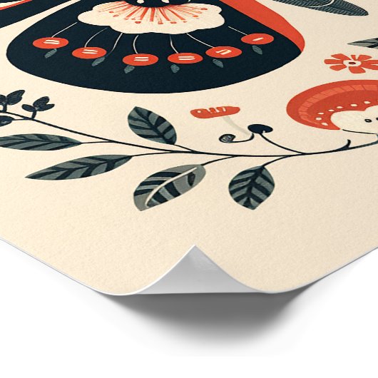 Scandinavisch Folk Butterfly Art Poster (Hoek)