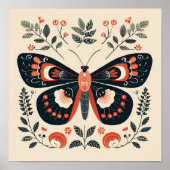Scandinavisch Folk Butterfly Art Poster (Voorkant)
