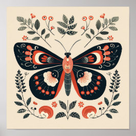 Scandinavisch Folk Butterfly Art Poster