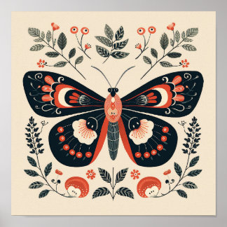 Scandinavisch Folk Butterfly Art Poster