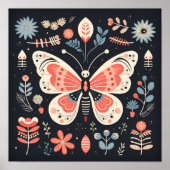 Scandinavisch Folk Butterfly Art Poster (Voorkant)