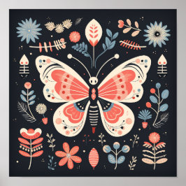 Scandinavisch Folk Butterfly Art Poster
