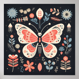 Scandinavisch Folk Butterfly Art Poster