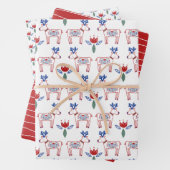 Scandinavisch Folk Hand Drawn Red Kerstmis Pattern Inpakpapier Vel (In situ)