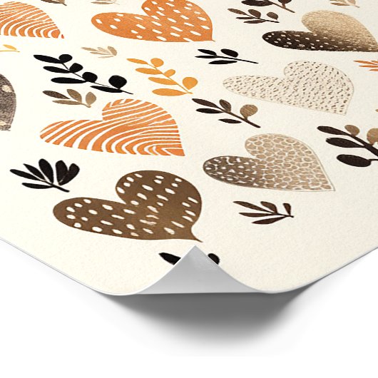 Scandinavisch Folk Heart Pattern Poster (Hoek)