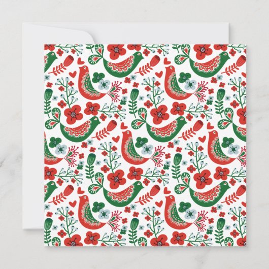 Scandinavisch Folkart Pattern met Birds Kerstmis Kaart (Achterkant)