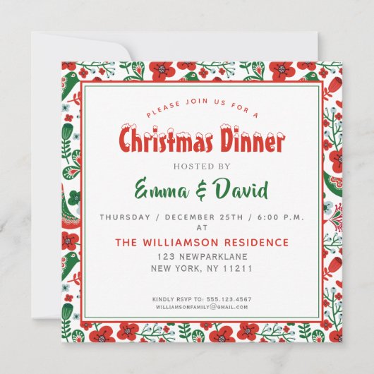 Scandinavisch Folkart Pattern met Birds Kerstmis Kaart (Voorkant)