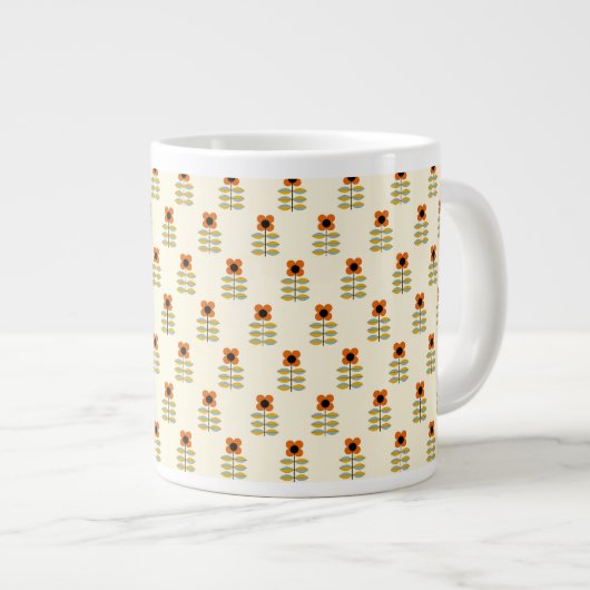 Scandinavisch geïnspireerd Oranje Floral Pattern Grote Koffiekop (Voorkant rechts)