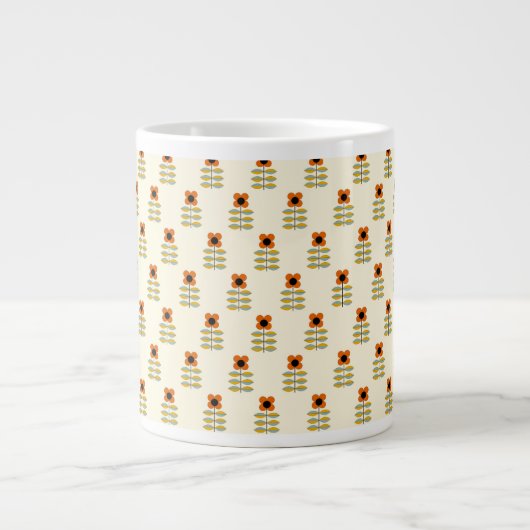 Scandinavisch geïnspireerd Oranje Floral Pattern Grote Koffiekop (Voorkant)