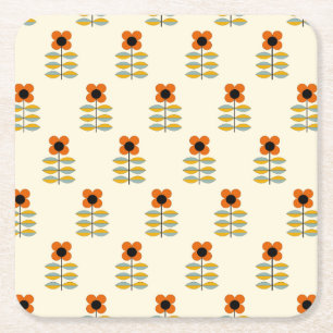 Scandinavisch geïnspireerd Oranje Floral Pattern Kartonnen Onderzetters
