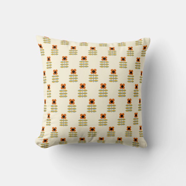 Scandinavisch geïnspireerd Oranje Floral Pattern Kussen (Voorkant)