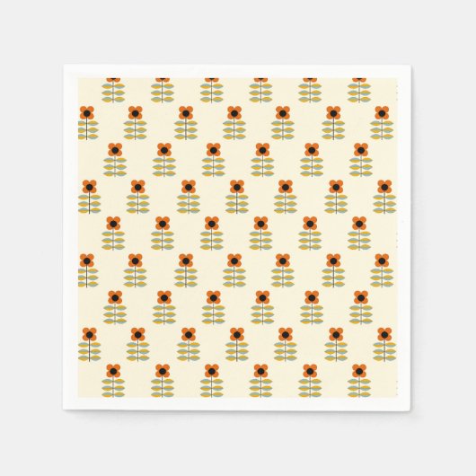Scandinavisch geïnspireerd Oranje Floral Pattern Servet (Voorkant)