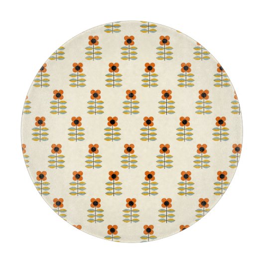 Scandinavisch geïnspireerd Oranje Floral Pattern Snijplank (Voorkant)