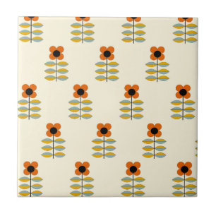 Scandinavisch geïnspireerd Oranje Floral Pattern Tegeltje