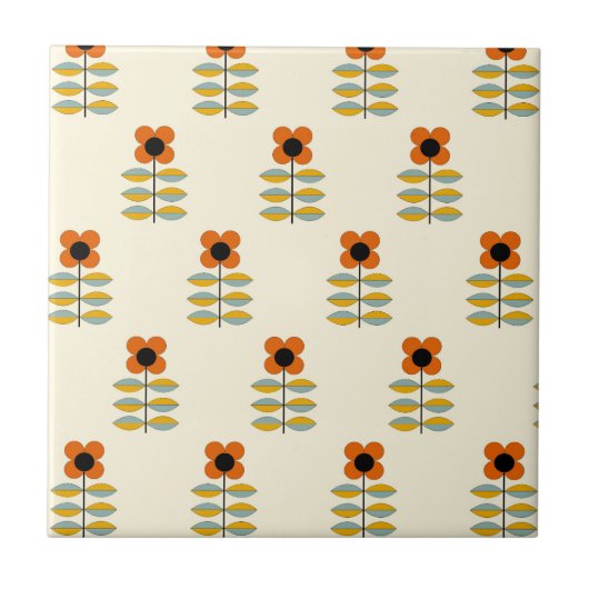 Scandinavisch geïnspireerd Oranje Floral Pattern Tegeltje (Voorkant)