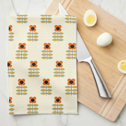 Scandinavisch geïnspireerd Oranje Floral Pattern Theedoek (Quarter Fold)