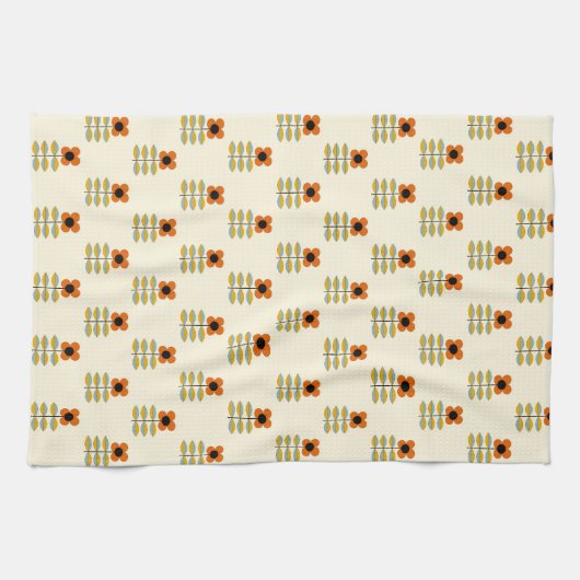 Scandinavisch geïnspireerd Oranje Floral Pattern Theedoek (Horizontaal)