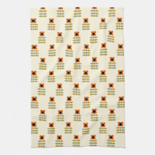Scandinavisch geïnspireerd Oranje Floral Pattern Theedoek (Verticaal)