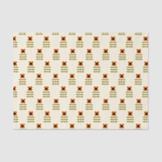 Scandinavisch geïnspireerd Oranje Floral Pattern Tissuepapier (Voorkant)