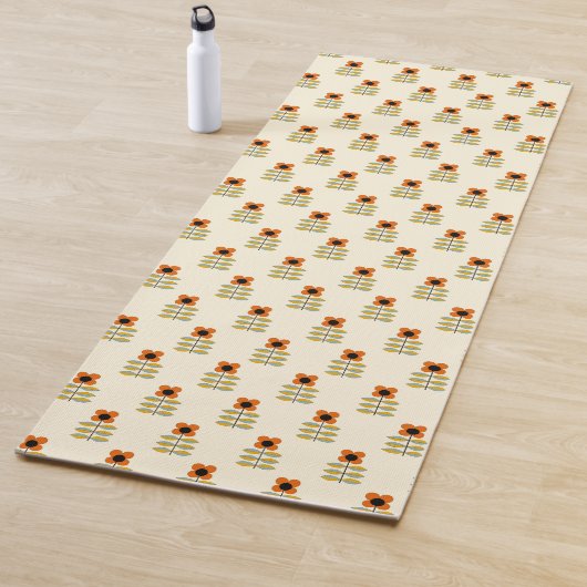 Scandinavisch geïnspireerd Oranje Floral Pattern Yogamat (In situ)
