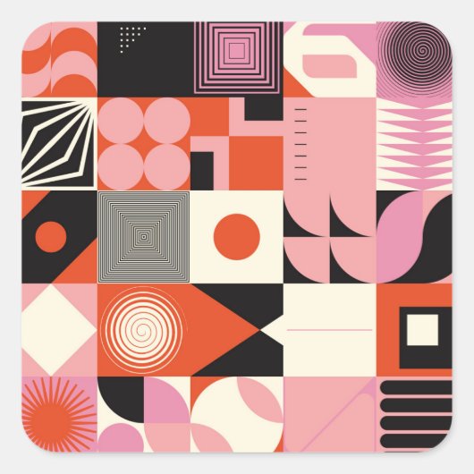 Scandinavisch geometrisch: kleurrijk kunstwerkpatr vierkante sticker (Voorkant)