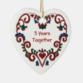 Scandinavisch hart 5 jaar samen keramisch ornament (Rechts)