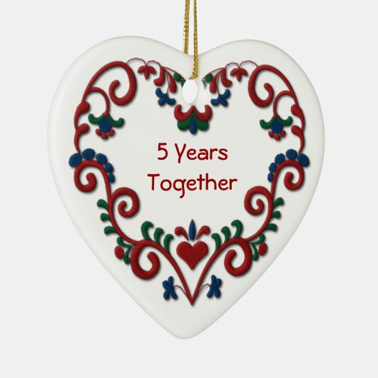 Scandinavisch hart 5 jaar samen keramisch ornament (Rechts)