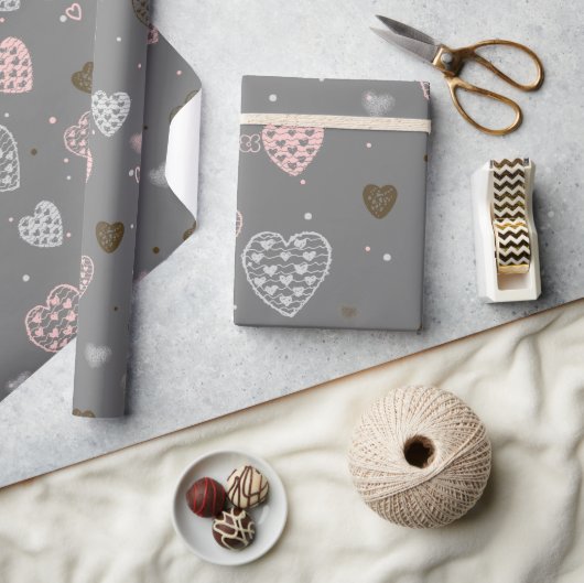 Scandinavisch hartenroze en grijs cadeaupapier (Crafts)
