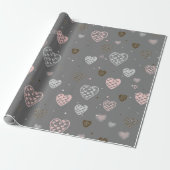 Scandinavisch hartenroze en grijs cadeaupapier (Uitgerold)