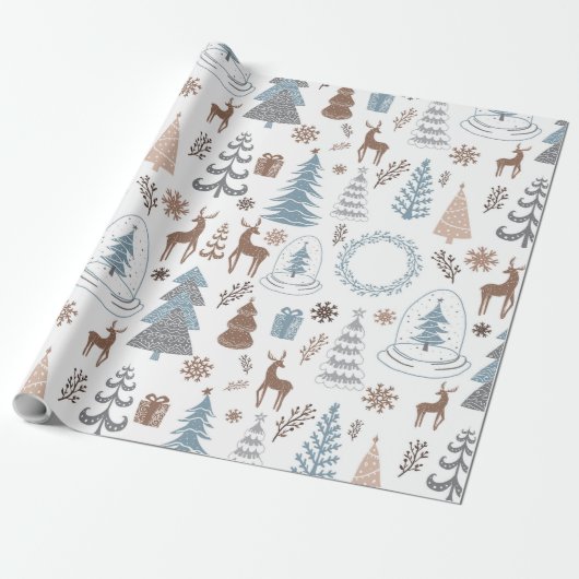 Scandinavisch ijsblauw Kerstmis Cadeaupapier (Uitgerold)