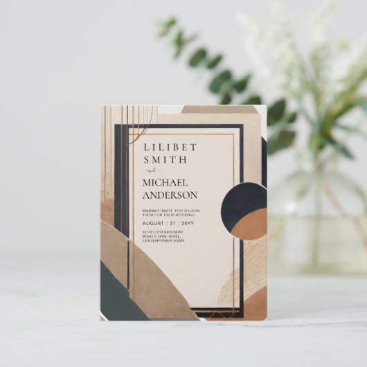 Scandinavisch Japandi bruiloft thema Aarde Tonen Kaart (Staand voorkant)