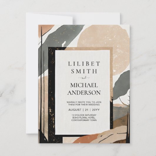 Scandinavisch Japandi bruiloft thema Aarde Tonen Kaart (Voorkant)