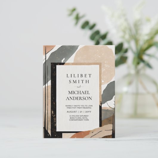 Scandinavisch Japandi bruiloft thema Aarde Tonen Kaart (Staand voorkant)