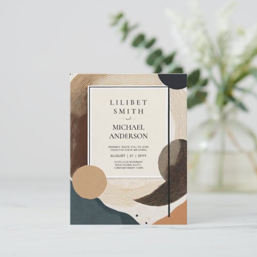 Scandinavisch Japandi bruiloft thema Aarde Tonen Kaart (Staand voorkant)