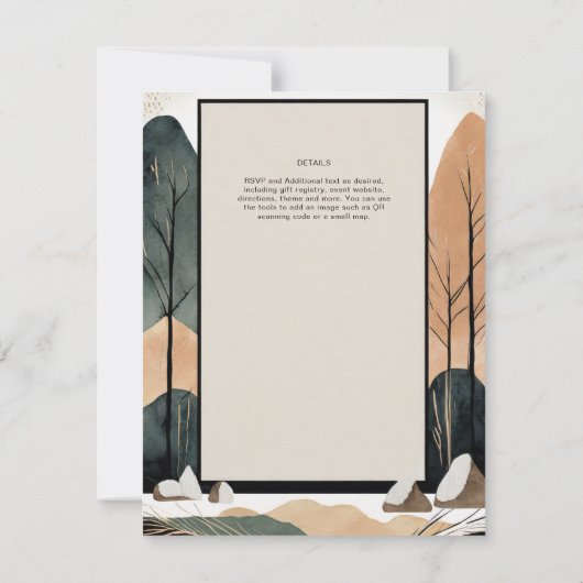 Scandinavisch Japandi bruiloft thema Aarde Tonen Kaart (Achterkant)