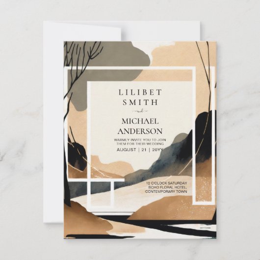 Scandinavisch Japandi bruiloft thema Aarde Tonen Kaart (Voorkant)