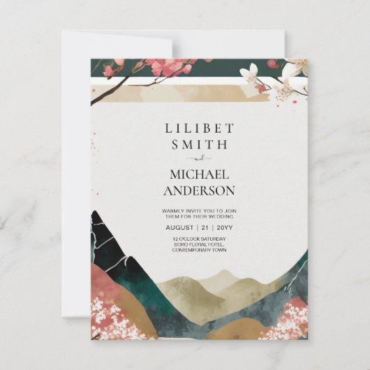 Scandinavisch Japandi bruiloft thema Aarde Tonen Kaart (Voorkant)