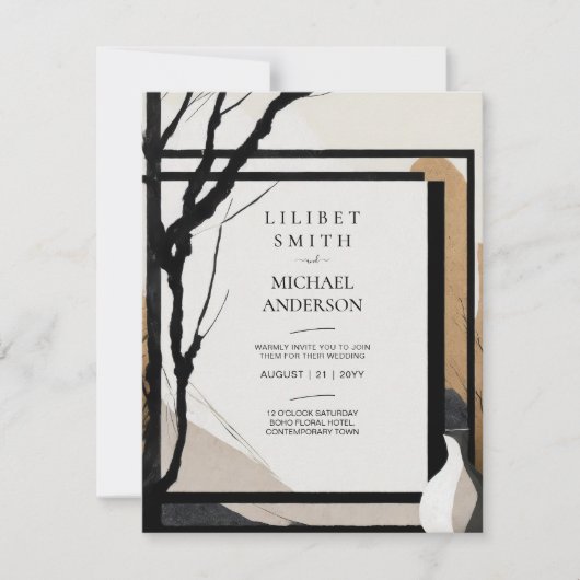 Scandinavisch Japandi bruiloft thema Aarde Tonen Kaart (Voorkant)