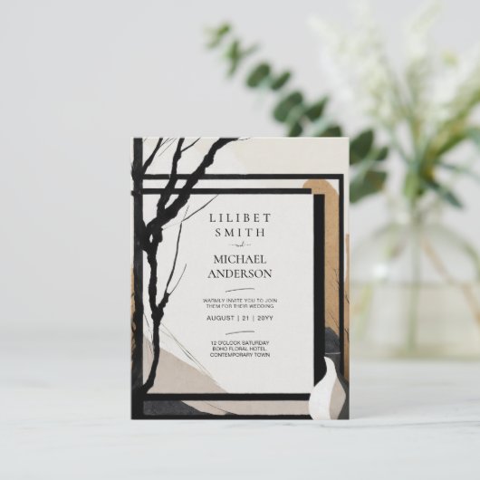 Scandinavisch Japandi bruiloft thema Aarde Tonen Kaart (Staand voorkant)