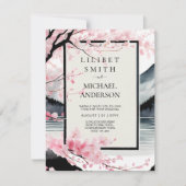 Scandinavisch Japandi bruiloft thema roze zwart Kaart (Voorkant)