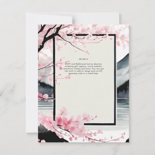 Scandinavisch Japandi bruiloft thema roze zwart Kaart (Achterkant)