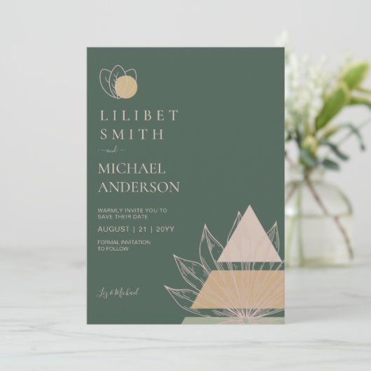 Scandinavisch Japandi Modern Abstract Save Dates Kaart (Staand voorkant)