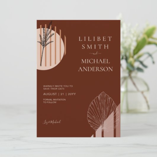 Scandinavisch Japandi Modern Abstract Save Dates Kaart (Staand voorkant)