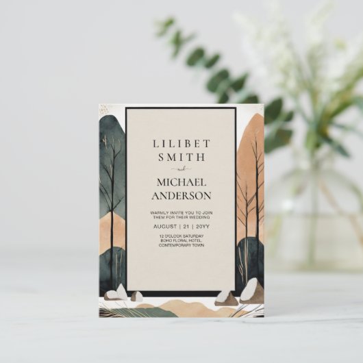 Scandinavisch Japandi Trouwthema Aardtinten Kaart (Staand voorkant)